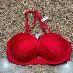 NWT Victoria's Secret Vibrant Red Lace Push Up Bra 36D Rhinestone Bling